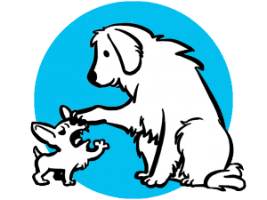 ilustração de dois cachorros com personalidades e tamanhos diferentes woofbox